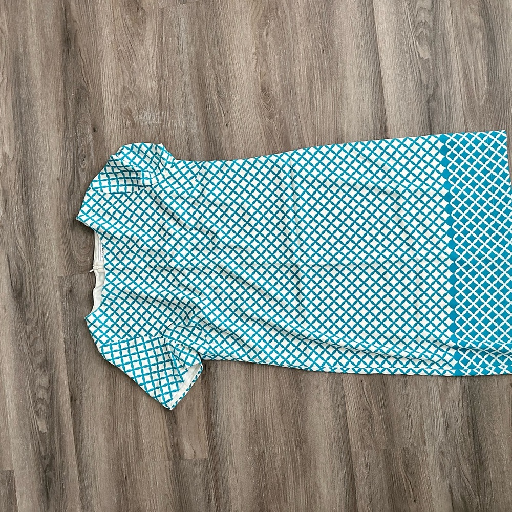St. John Blue and White Geometric Dress